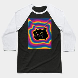 curious black cat with yellow eyes Baseball T-Shirt